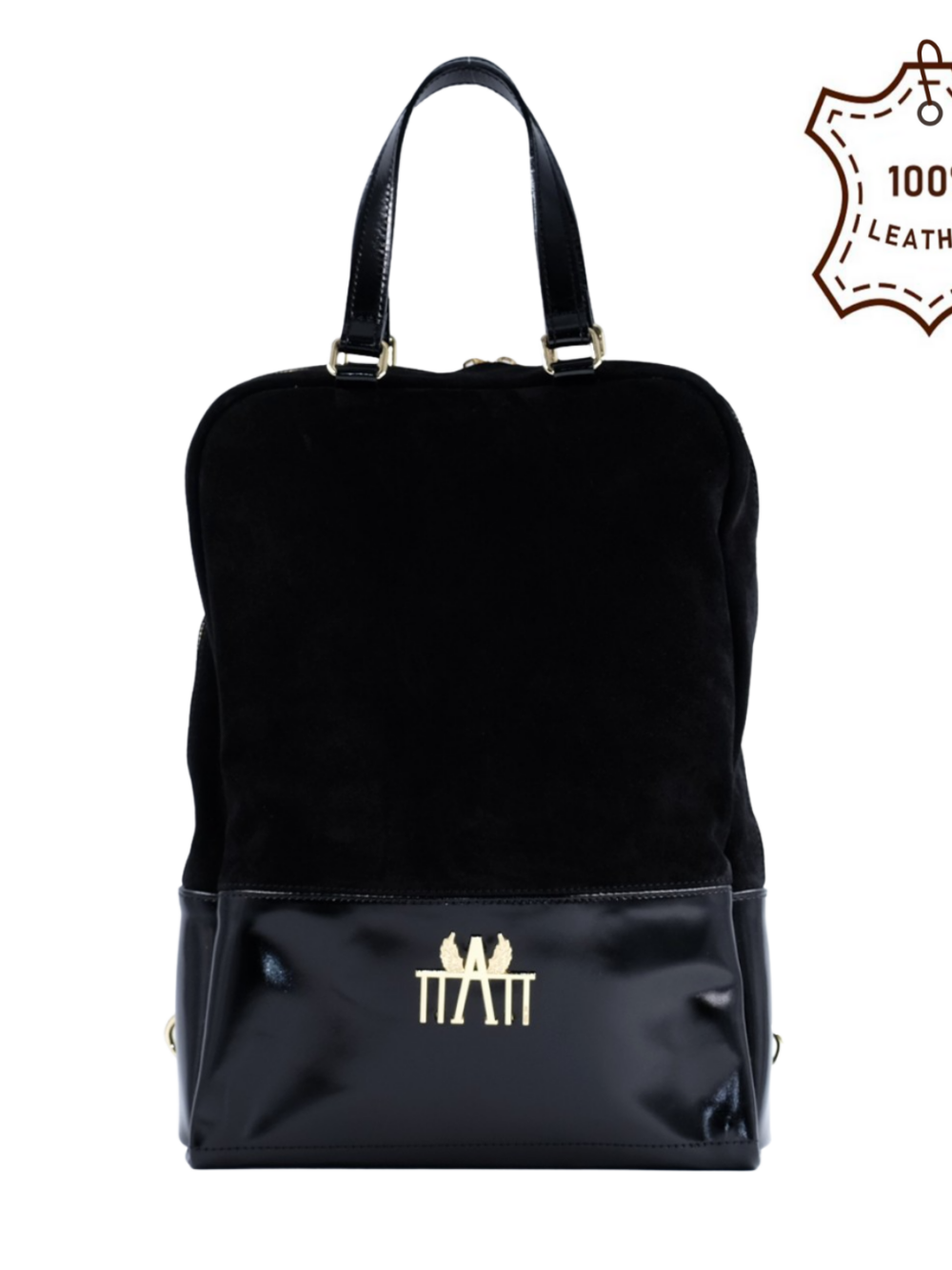 plecak Backpack czarny lakierek zloto